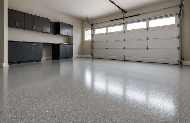 Clean modern garage interior featuring smooth epoxy garage flooring in Melbourne offering a bright, durable, and low-maintenance finish by Epoxy Flooring Guys Melbourne.