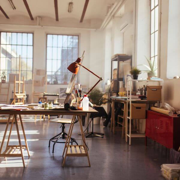 Creative art studio with durable epoxy flooring, ideal for paint work, tools and easy cleaning. Installed by Epoxy Flooring Guys Melbourne.