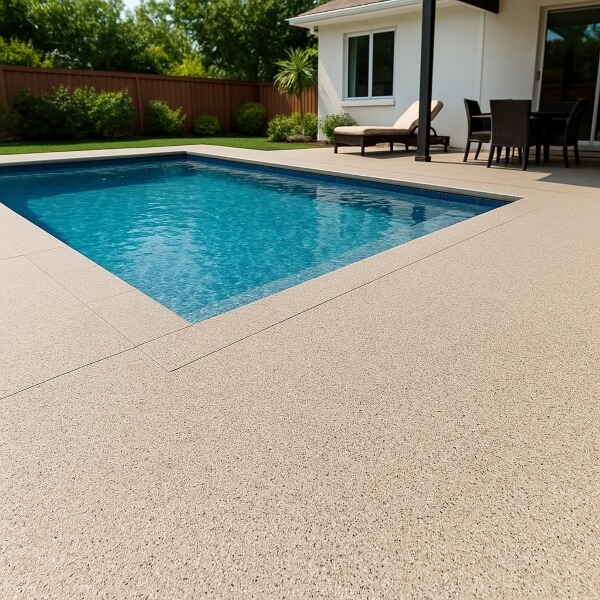 Non-slip pool surround epoxy flooring in Melbourne designed for safe, weather-resistant performance by Epoxy Flooring Guys Melbourne.