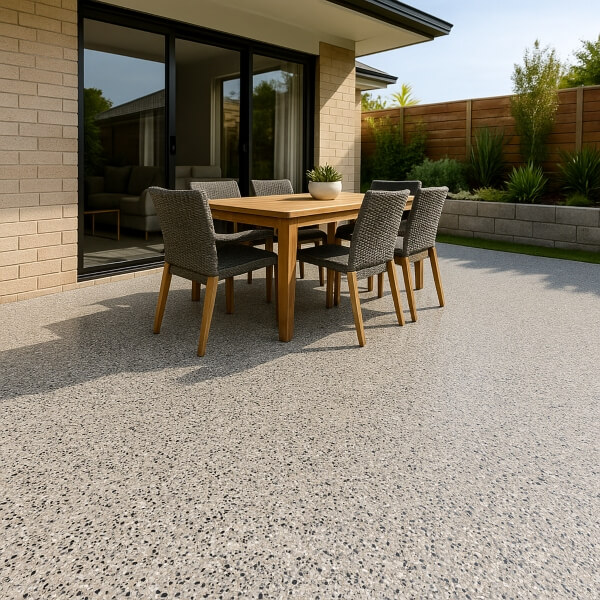 Outdoor patio epoxy flooring in Melbourne designed for weather resistance and slip-free safety by Epoxy Flooring Guys Melbourne.