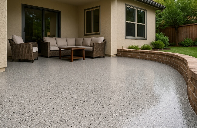 Stylish outdoor entertaining area in Melbourne with UV stable epoxy flooring by Epoxy Flooring Guys Melbourne, offering a sleek and easy clean surface.